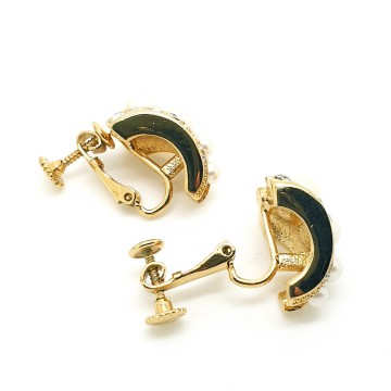 Goldtone faux pearl and clear strass earrings - Bliinkt