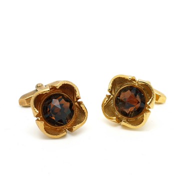 Goldtone cufflinks with facetted brown pyramid glass stone