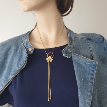 Goldtone daisy lariat/slider necklace - Bliinkt