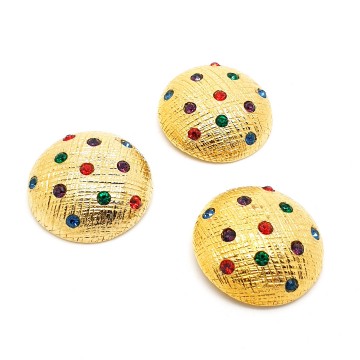 Goldtone dome shaped buttons with coloured rhinestones