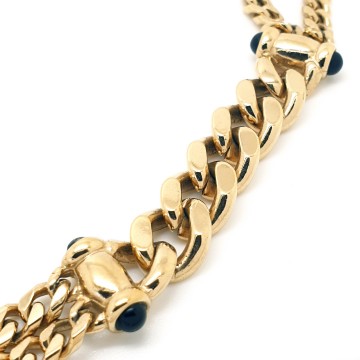 Goldtone double chain necklace with black cabochons and T-closure - Bliinkt