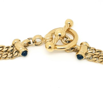 Goldtone double chain necklace with black cabochons and T-closure - Bliinkt