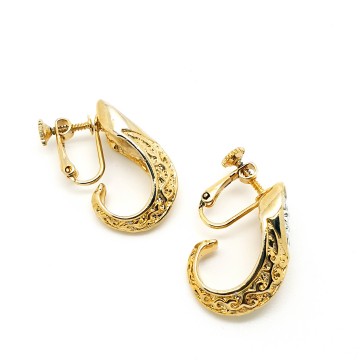 Goldtone hoop earrings with rhinestone heart shaped top NOS - Bliinkt