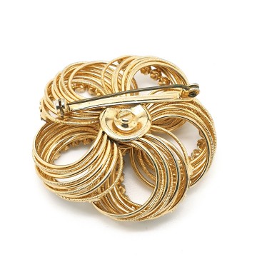 Goldtone flower shaped wire brooch with brown rhinestones - Bliinkt