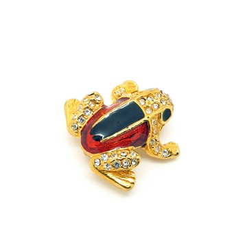 Ibero - goldtone frog brooch with black and red enamel - Bliinkt