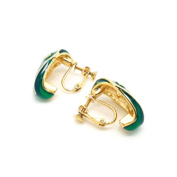Goldtone green enamelled  earrings with rhinestone - Bliinkt