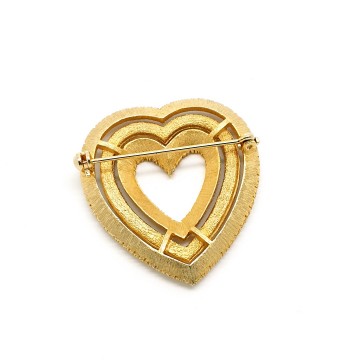 Goldtone heart brooch with baguette rhinestones