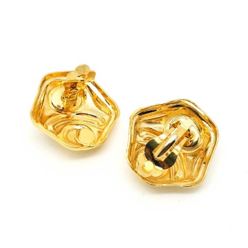 Goldtone light metal blue cabochon clip earrings   bliinkt