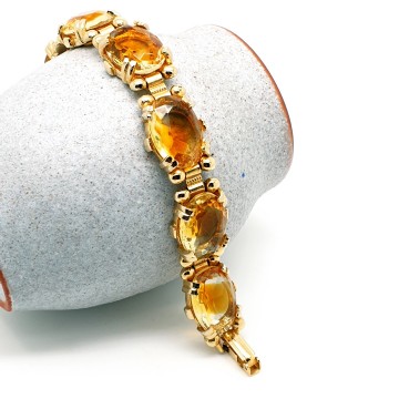 Goldtone link bracelet with clear and ocher faceted glass stones - Bliinkt