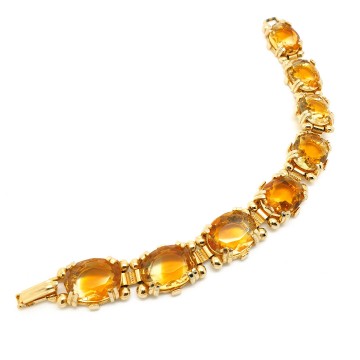 Goldtone link bracelet with clear and ocher faceted glass stones - Bliinkt