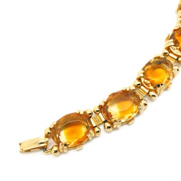 Goldtone link bracelet with clear and ocher faceted glass stones - Bliinkt