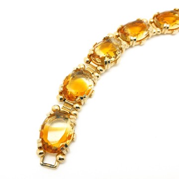 Goldtone link bracelet with clear and ocher faceted glass stones - Bliinkt