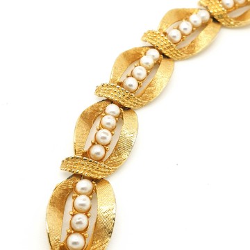 Goldtone link bracelet with faux pearls - Bliinkt