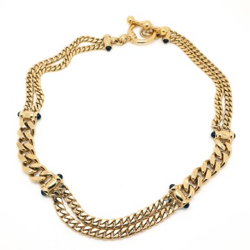 Goldtone double chain necklace with black cabochons and T-closure - Bliinkt
