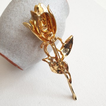 Goldtone matt gloss rose brooch