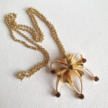 Goldtone necklace with spider pendant and amber rhinestones