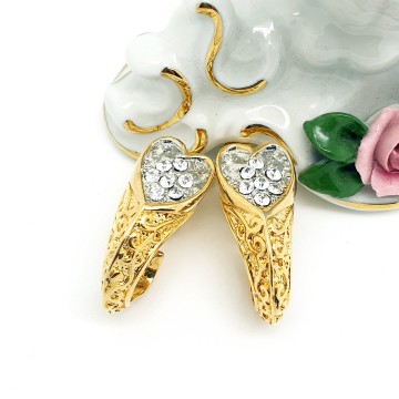 Goldtone hoop earrings with rhinestone heart shaped top NOS - Bliinkt