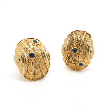 Goldtone oval earrings with blue rhinestones - Bliinkt
