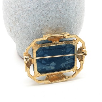 Goldtone rectangle brooch with grey and black stone - Bliinkt