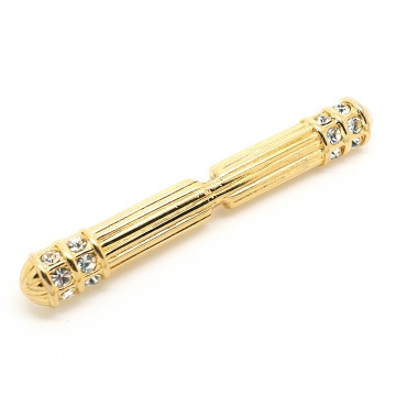 Ribbed goldtone bar brooch with clear rhinestones - Bliinkt