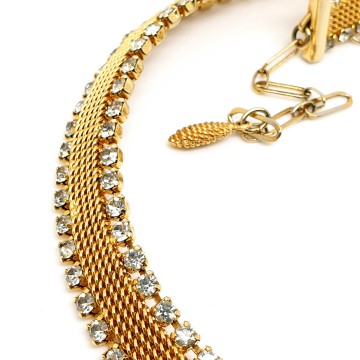 Short goldtone necklace with clear rhinestones