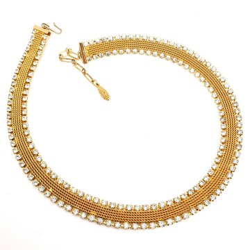 Short goldtone necklace with clear rhinestones