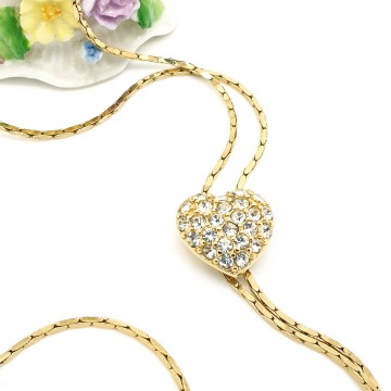 Goldtone slider necklace with rhinestone heart - Bliinkt