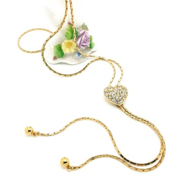 Goldtone slider necklace with rhinestone heart - Bliinkt