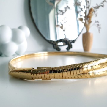 Goldtone stretch snake belt with rhinestone eyes - Bliinkt