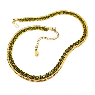 Goudkleurige 50's slangenketting met mosgroene strass