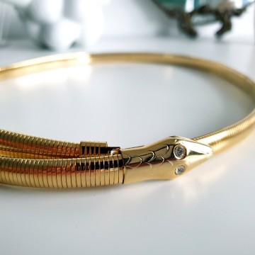 Goldtone stretch snake belt with rhinestone eyes - Bliinkt