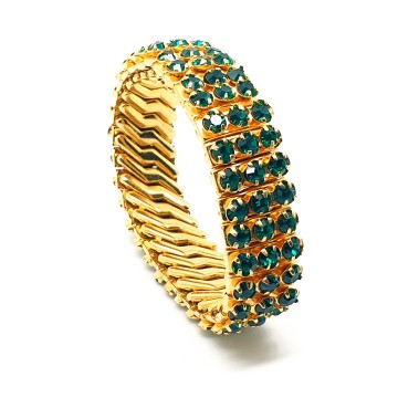 Goldtone stretch bracelet with green rhinestones - Bliinkt