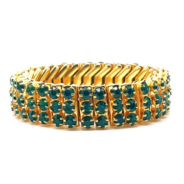 Goldtone stretch bracelet with green rhinestones - Bliinkt