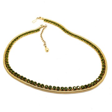 Goudkleurige 50's slangenketting met mosgroene strass