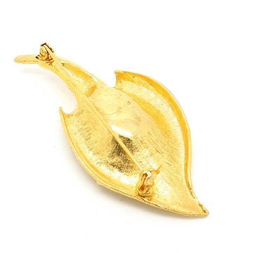 Goldtone calla brooch with red rhinestone flowers