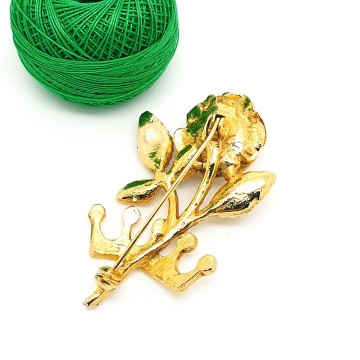 Goldtone rose and crown brooch - Bliinkt