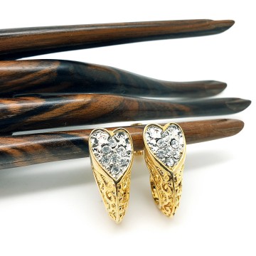 Goldtone hoop earrings with rhinestone heart shaped top NOS - Bliinkt