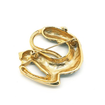 Goldtone panther brooch with black enamel and clear rhinestone eye - Bliinkt