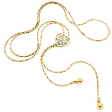 Goldtone slider necklace with rhinestone heart - Bliinkt