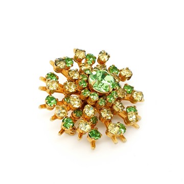 Goudkleurige sneeuwvlokbroche met heldergroene en zachtgele strass 2
