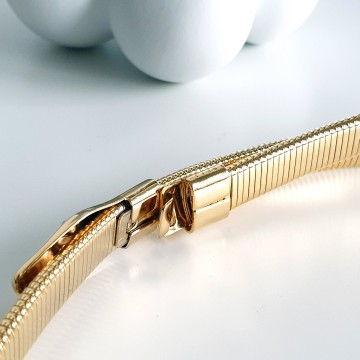 Goldtone stretch snake belt with rhinestone eyes - Bliinkt