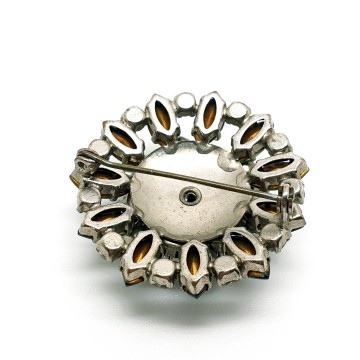 Green navette rhinestone brooch with aurora borealis