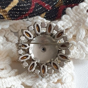 Green navette rhinestone brooch with aurora borealis