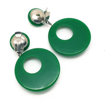 Green plastic round dangle earrings - Bliinkt