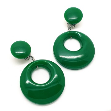 Green plastic round dangle earrings - Bliinkt