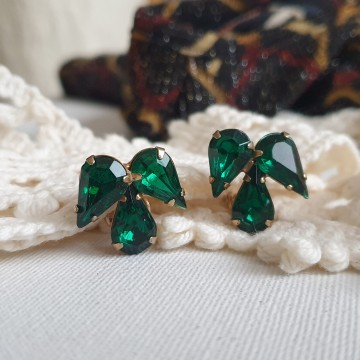 Green teardrop shaped angel clip earrings