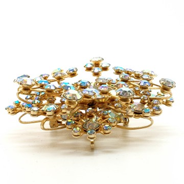 Large goldtone clear aurora borealis brooch - Bliinkt