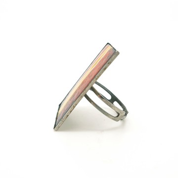 Adjustable rectangular yellow and orange enamelled 60s/70s ring - Bliinkt