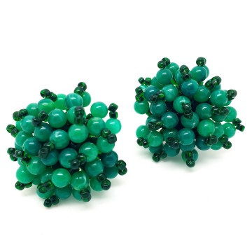 Lucite emerald and dark green beaded earrings