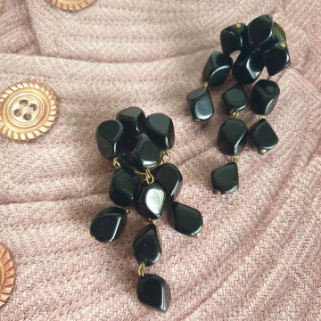 Huge black dangle earrings 80s - Bliinkt